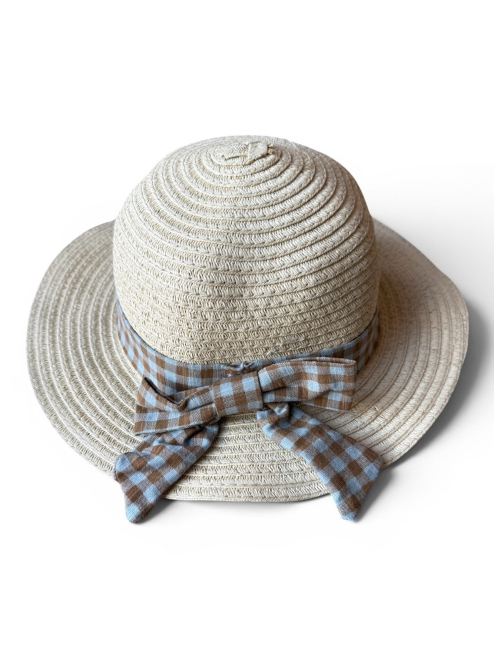 Rabbit Bear Organic Straw Sun Hat with Gingham Band & Bow